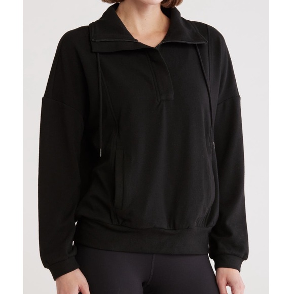 NWT Zella Cozy Half Zip Pullover Sweatshirt, Black, Size Small - Picture 2 of 7